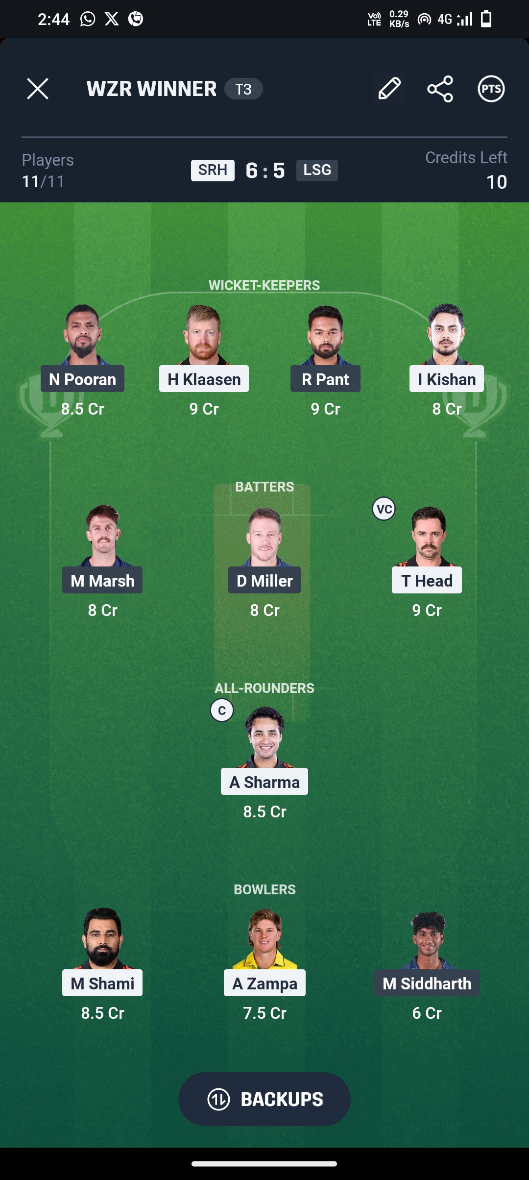 SRH vs LSG Dream11 Best Team Today