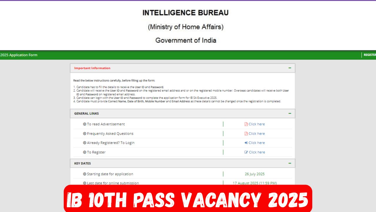 IB 10th Pass Vacancy 2025